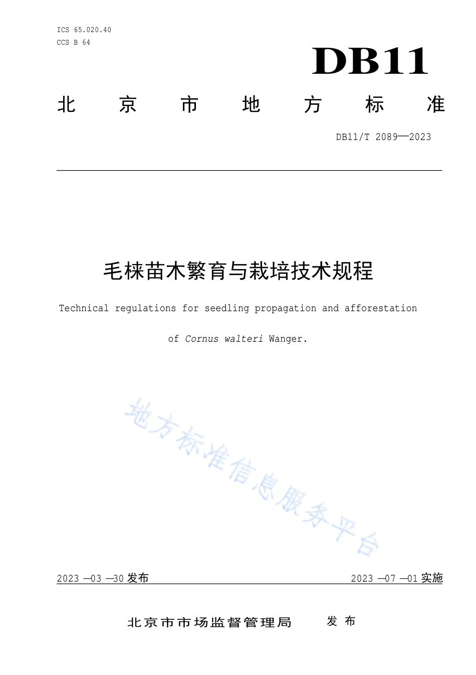 DB11!T+2089-2023毛梾苗木繁育与栽培技术规程_N_第1页