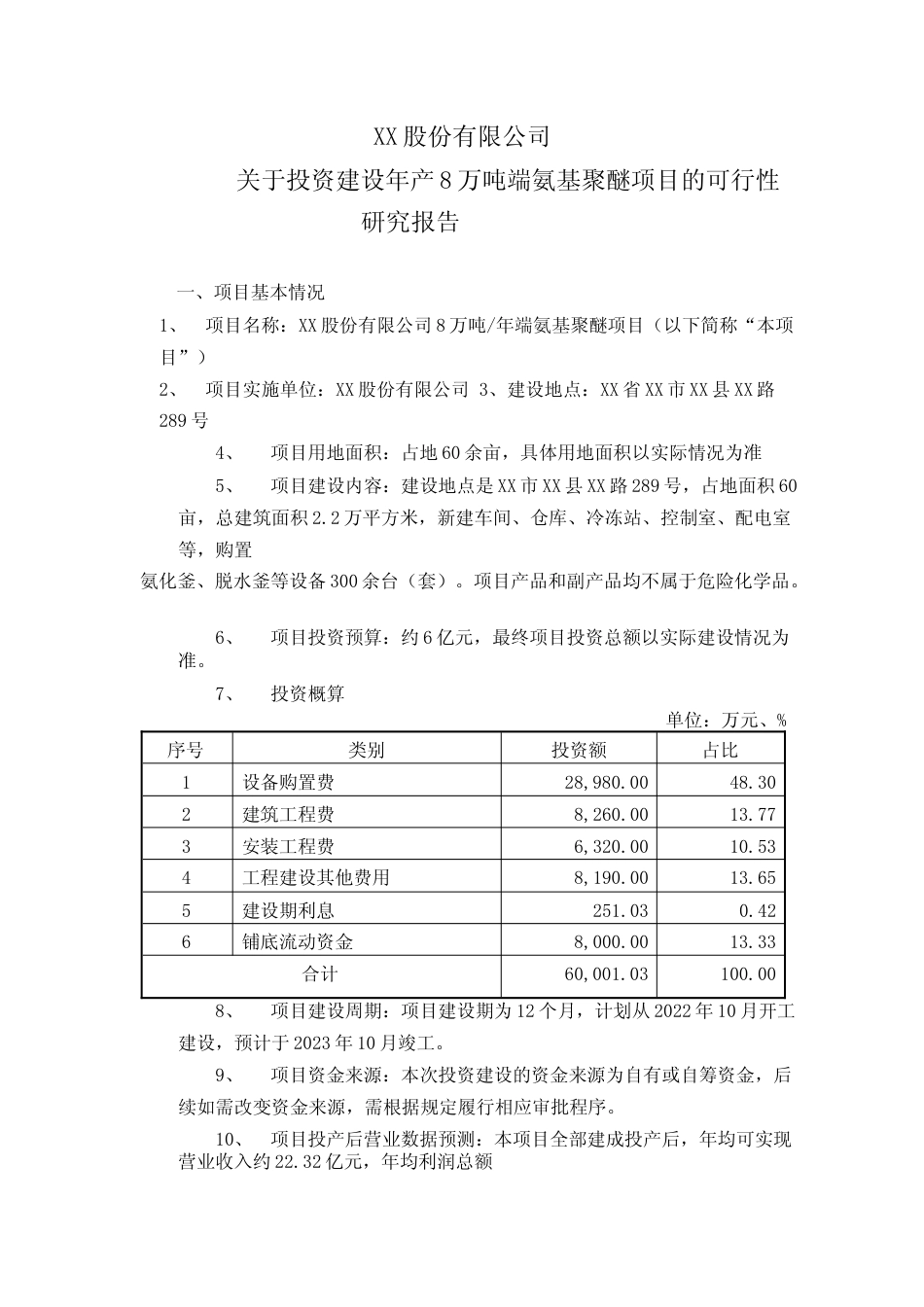 年产8万吨端氨基聚醚项目的可行性研究报告_第1页