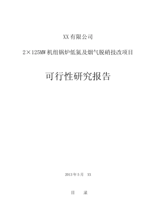 2×125MW机组锅炉低氮及烟气脱硝技改项目可行性研究报告