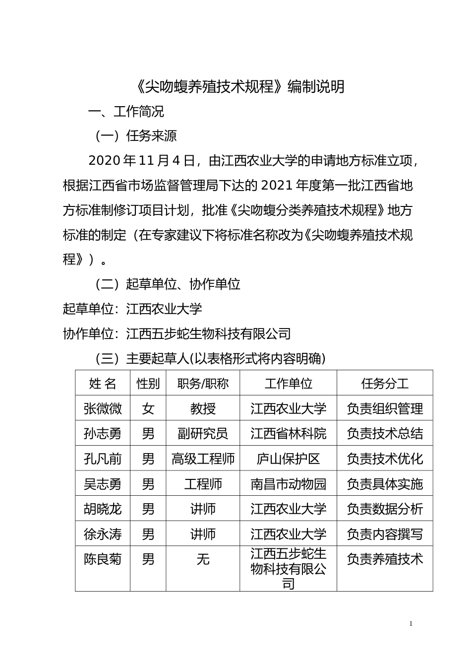 [地方标准] 《尖吻蝮养殖技术规程》编制说明_第1页
