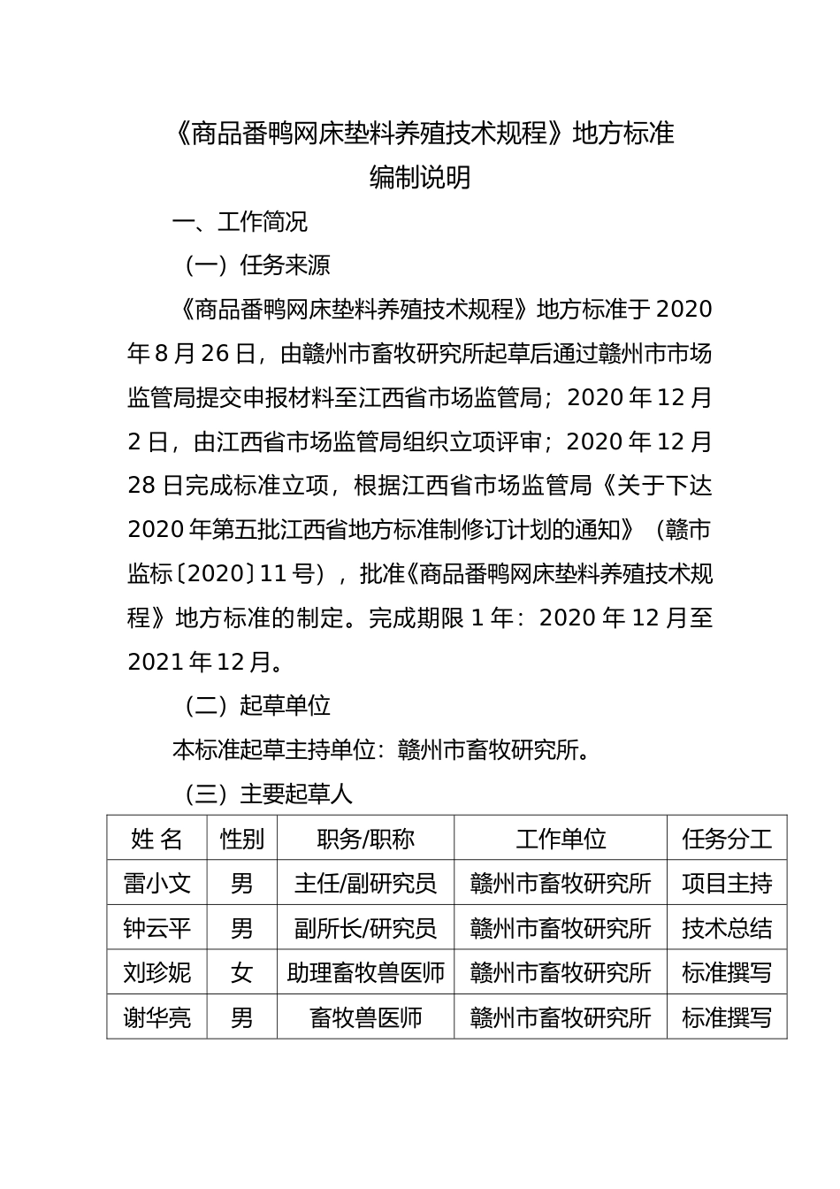 [地方标准] 《商品番鸭网床垫料养殖技术规程》编制说明_第1页