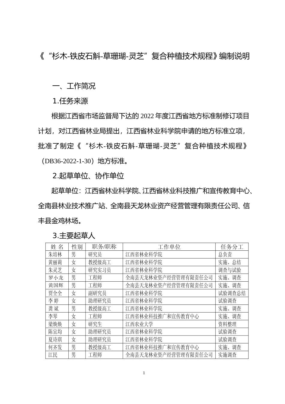[地方标准] 编制说明—《“杉木—铁皮石斛—草珊瑚—灵芝”复合种植技术规程》_第1页