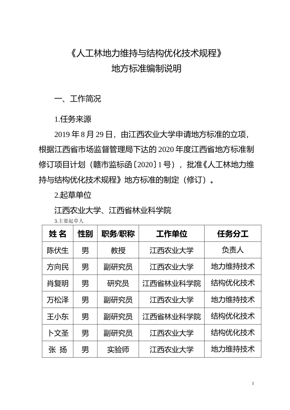 [地方标准] 1-人工林地力维持与结构优化技术规程编制说明_第1页