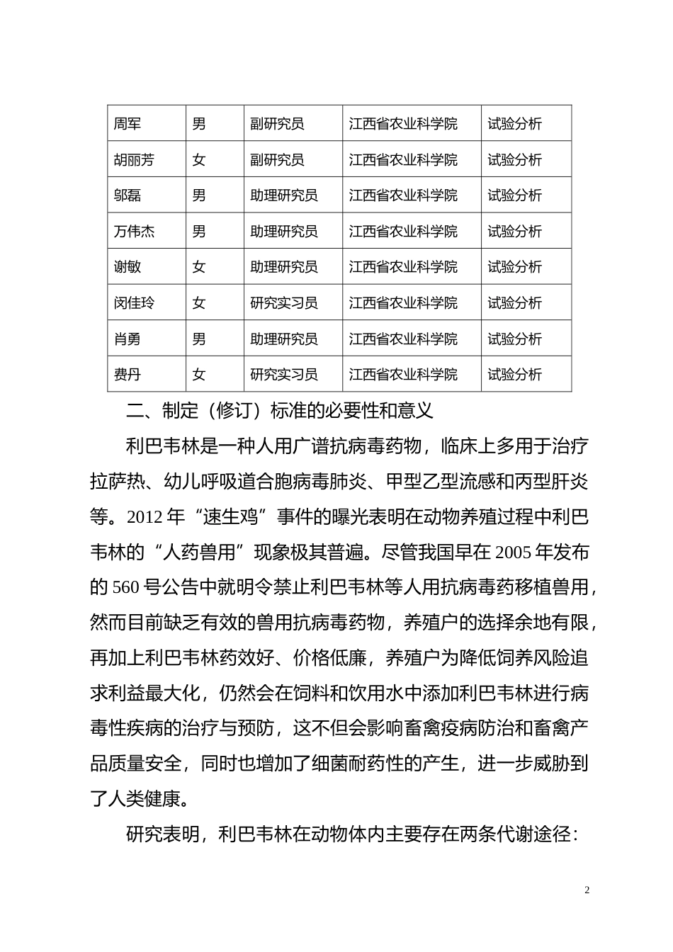 [地方标准] 畜禽羽（毛）中利巴韦林及其代谢物残留量的测定 液相色谱-串联质谱法  编制说明_第2页