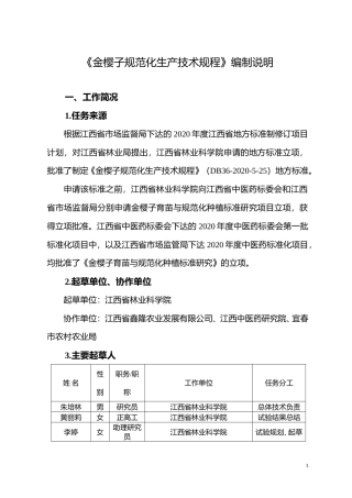 [地方标准] 金樱子规范化生产技术规程 编制说明
