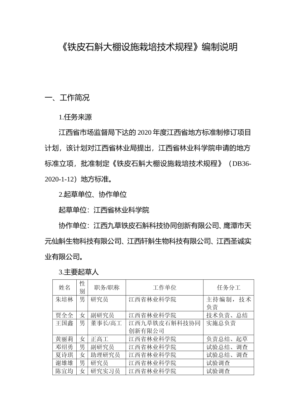 [地方标准] 铁皮石斛大棚设施栽培技术规程  编制说明_第1页