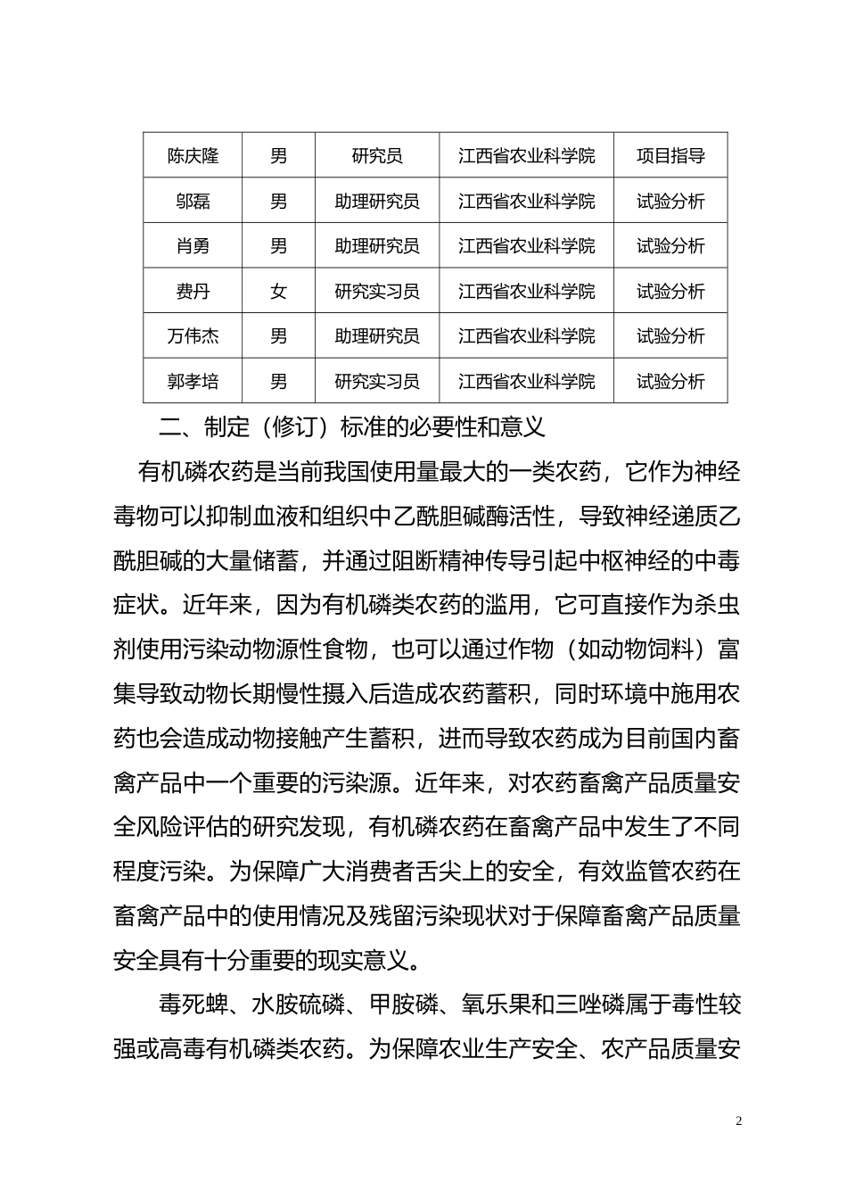 [地方标准] 畜禽羽（毛）中5种有机磷类农药残留量的测定  液相色谱-串联质谱法  编制说明_第2页