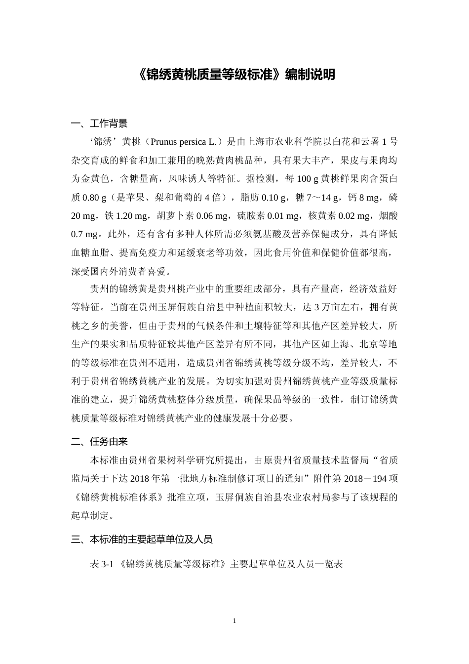 [地方标准] 《锦绣黄桃质量等级标准》编制说明（征求意见稿）_第1页