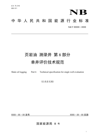 [能源标准]页岩油测录井+第6部分：单井评价技术规范_意见稿