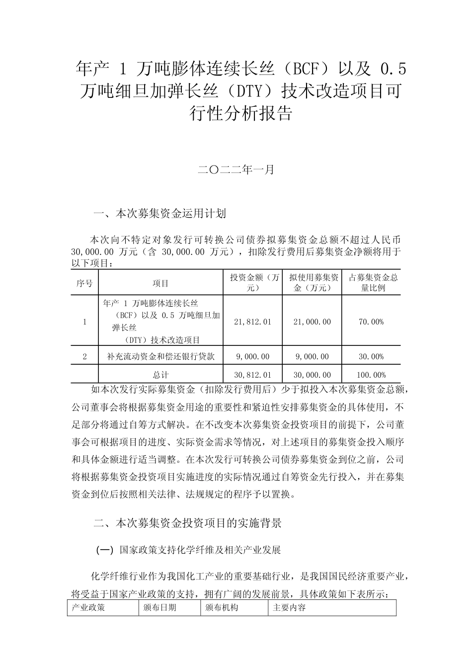 年产 1 万吨膨体连续长丝（BCF）以及 0.5 万吨细旦加弹长丝（DTY）技术改造项目可行性分析报告_第1页