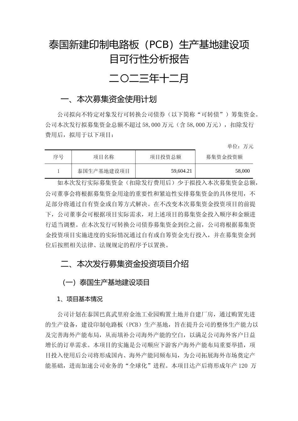 泰国新建印制电路板（PCB）生产基地建设项目可行性分析报告_第1页