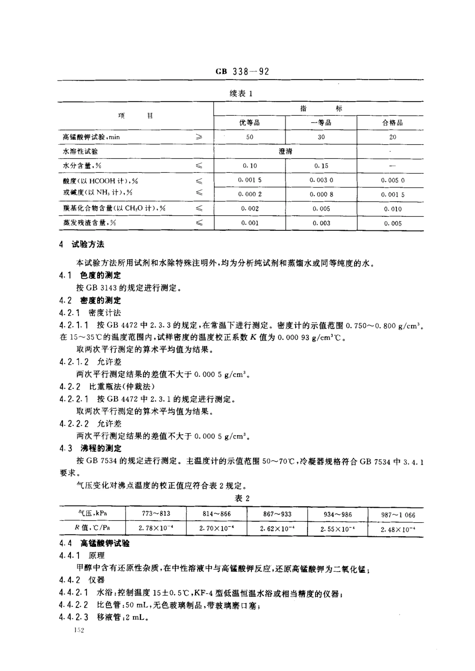 GB 338-1992 工业甲醇_第2页