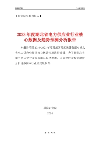 【电网年报】2023年度湖北省电力供应业核心数据及趋势预测分析报告