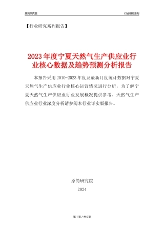 【天然气年报】2023年度宁夏天然气生产和供应业核心数据及趋势预测分析报告