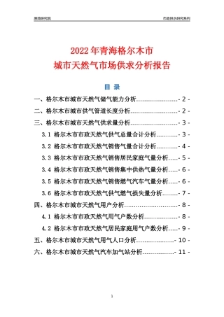 【天然气供求】2022年青海格尔木市城市天然气市场供求分析报告