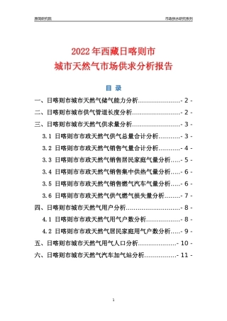 【天然气供求】2022年西藏日喀则市城市天然气市场供求分析报告