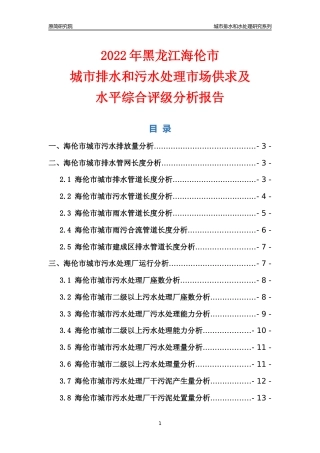 【排水和水处理】2022年黑龙江海伦市城市排水和污水处理市场供求及评级分析报告