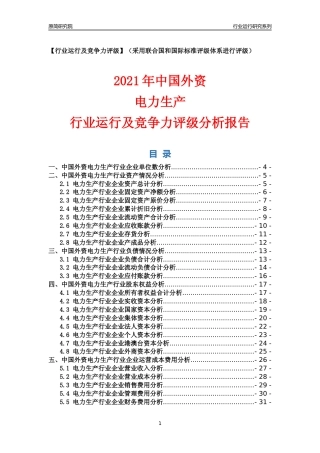 【行业评级年报】2021年中国外资电力生产行业运行及竞争力评级分析报告（2023版）