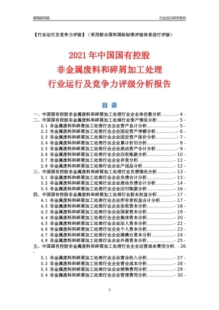 【行业评级年报】2021年中国国有控股非金属废料和碎屑加工处理行业运行及竞争力评级分析报告（2023版）