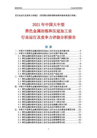 【行业评级年报】2021年中国大中型黑色金属冶炼和压延加工业行业运行及竞争力评级分析报告（2023版）