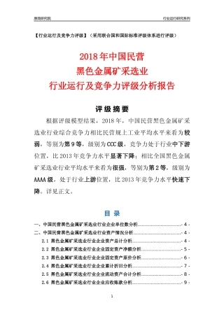 [行业年报]2018年中国民营黑色金属矿采选业行业运行及竞争力评级分析报告