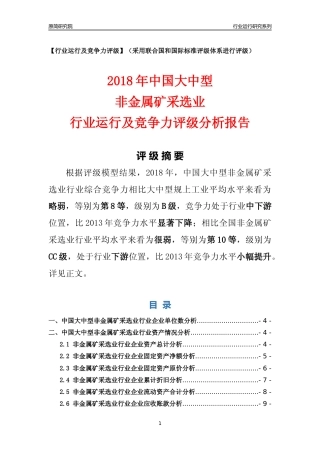[行业年报]2018年中国大中型非金属矿采选业行业运行及竞争力评级分析报告