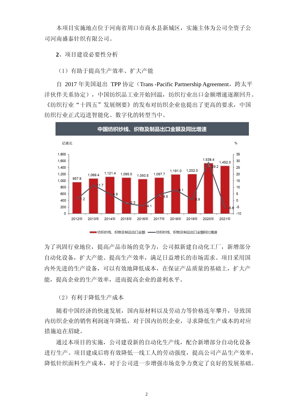 2022年产 48,000 吨高档针织面料印染生产线项目、越南十万锭纱线建设项目、嵊州盛泰 22MWp 分布式光伏电站建设项目可行性分析报告_第2页