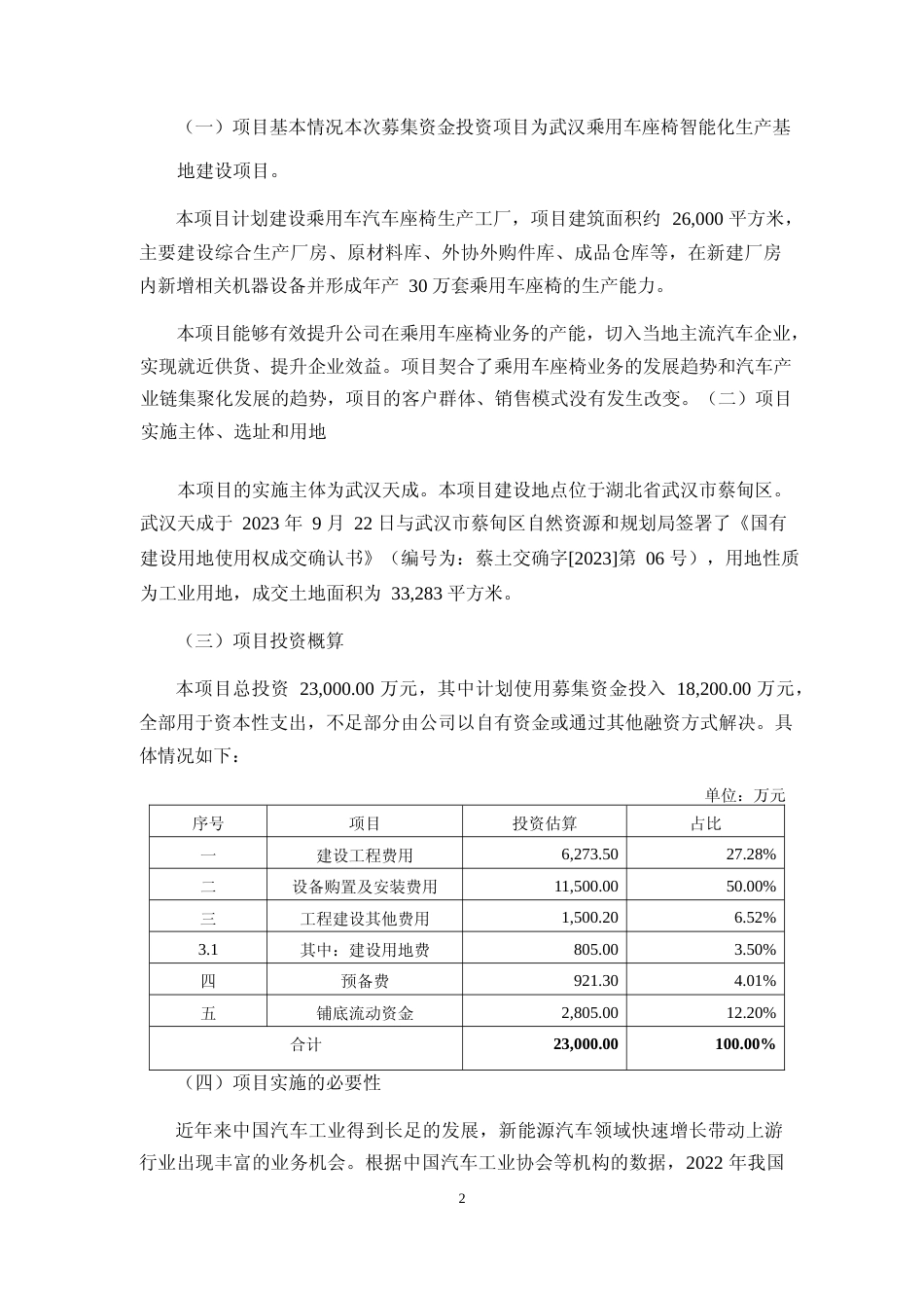 2024 年度武汉乘用车座椅智能化生产基地建设项目可行性分析报告_第2页
