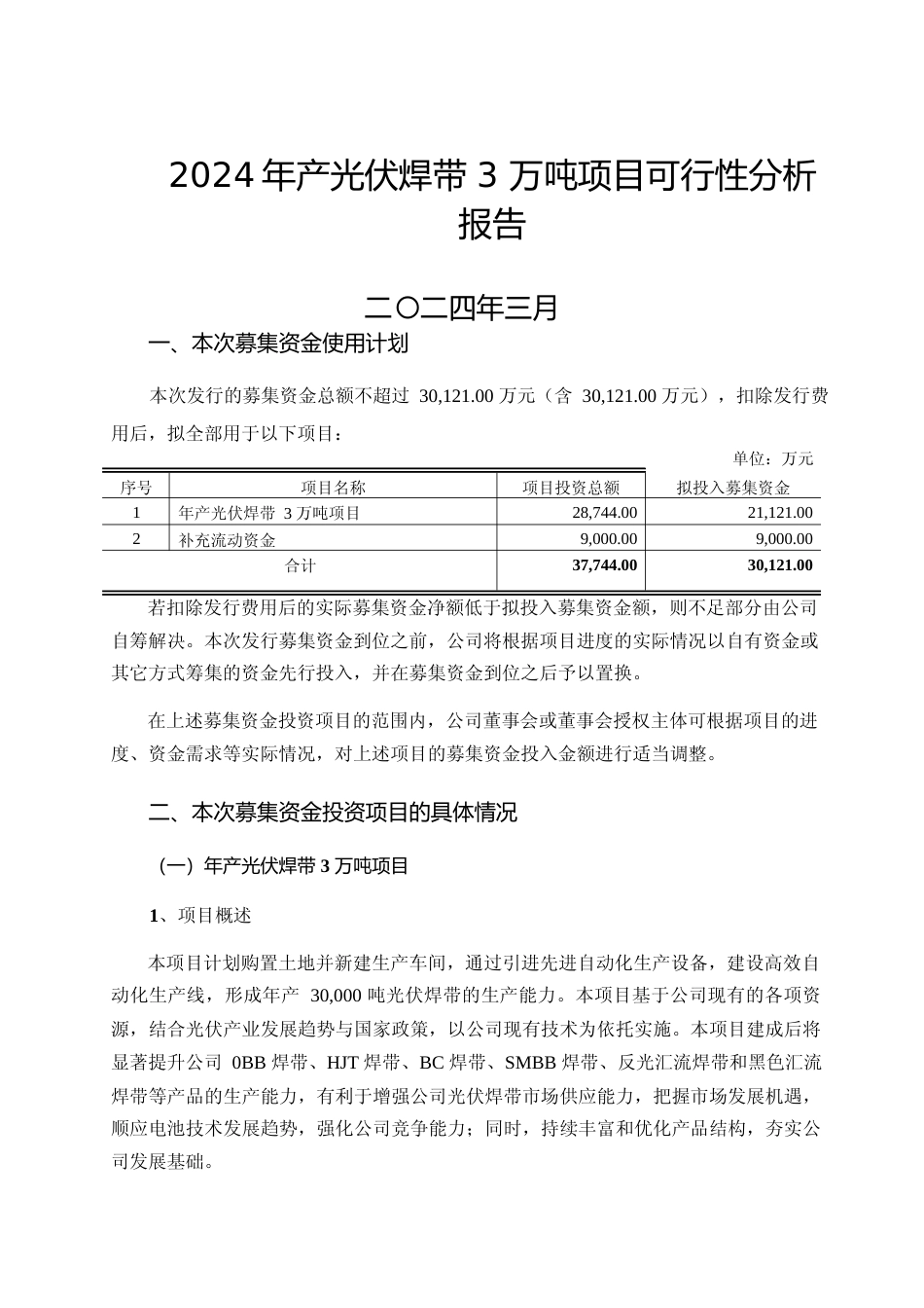 2024年产光伏焊带 3 万吨项目可行性分析报告_第1页