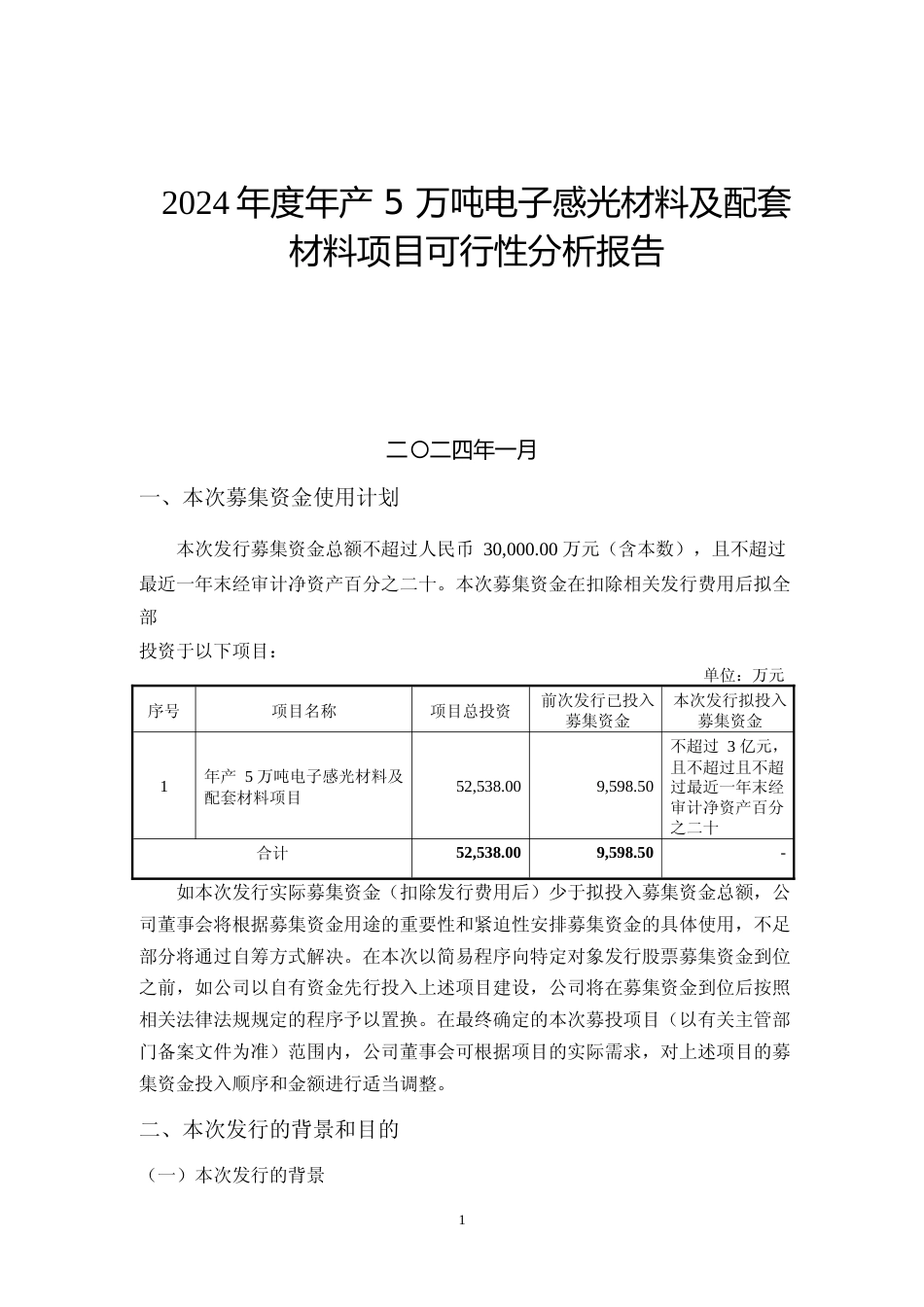 2024年度年产 5 万吨电子感光材料及配套材料项目可行性分析报告_第1页