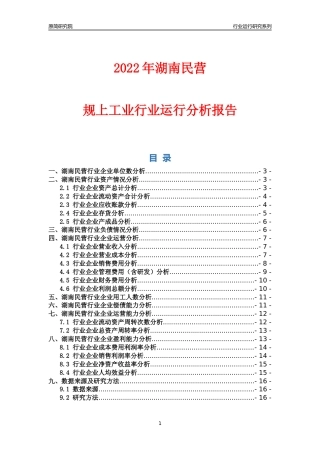 [行业年报]2022年湖南民营规上工业行业运行分析报告