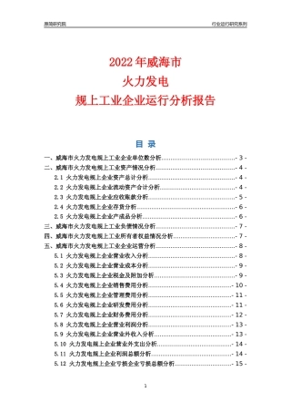 [行业年报]2022年威海市火力发电规上企业行业运行分析报告