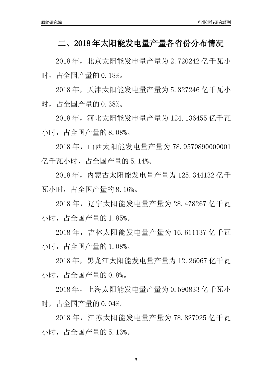 【产量年报】2018年全国太阳能发电量产量及区域分布分析报告_第3页