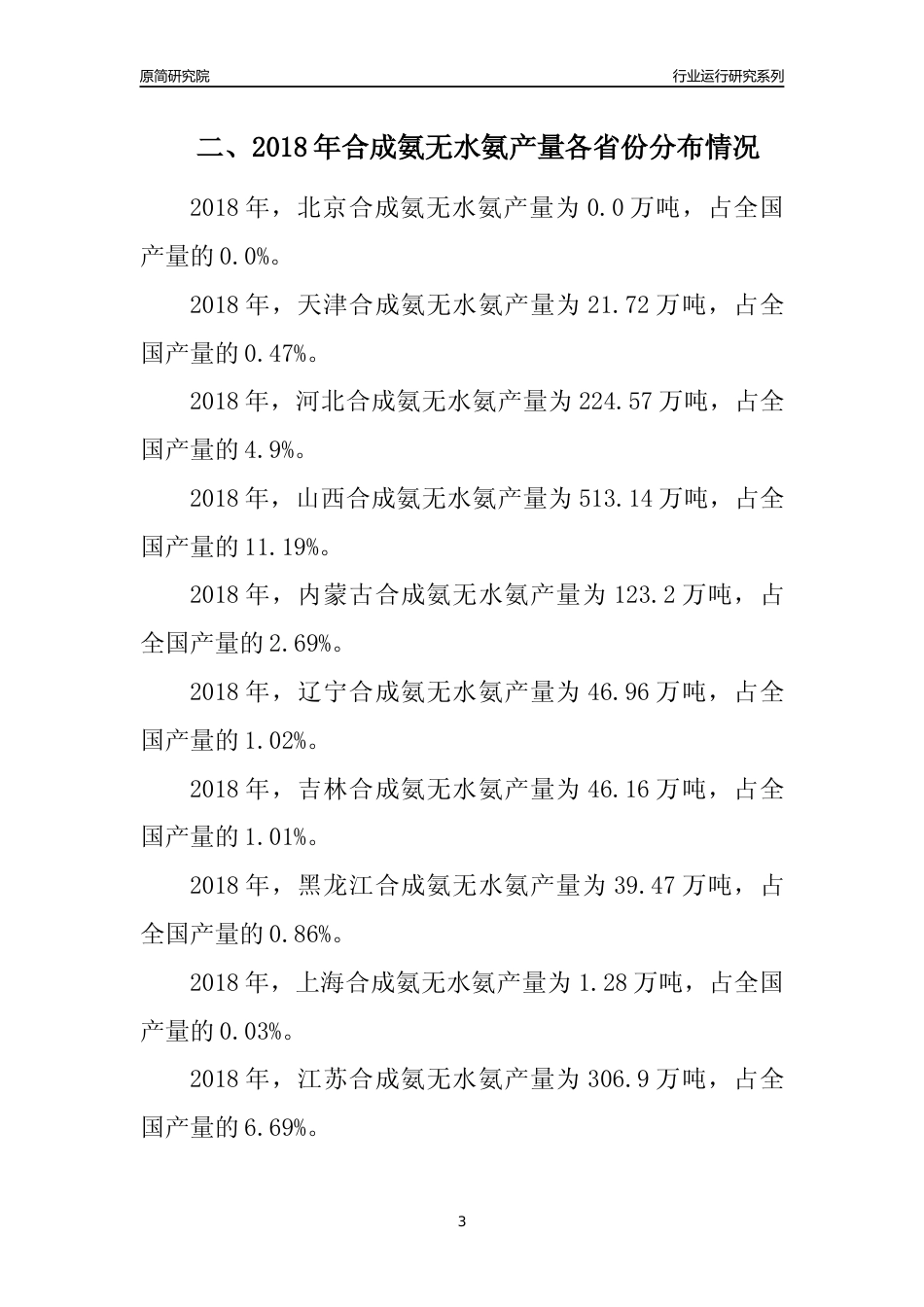 【产量年报】2018年全国合成氨无水氨产量及区域分布分析报告_第3页