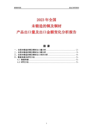 【出口分析】2023年全国未锻造的铜及铜材产品出口量及出口金额变化分析报告