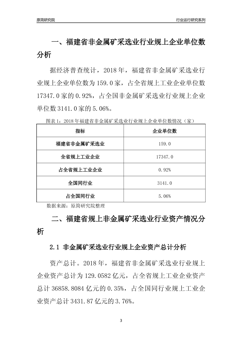 [行业年报]2018年福建省规模以上非金属矿采选业行业运行及竞争力评级分析报告_第3页