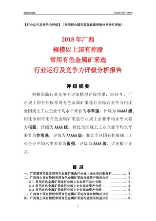 [行业年报]2018年广西规上国有控股常用有色金属矿采选行业运行及竞争力评级分析报告