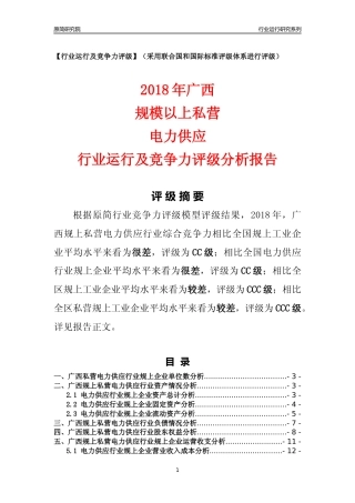 [行业年报]2018年广西规上私营电力供应行业运行及竞争力评级分析报告