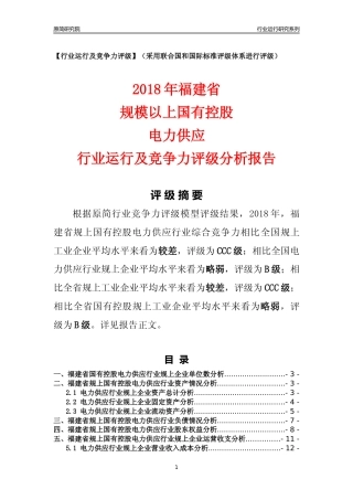 [行业年报]2018年福建省规上国有控股电力供应行业运行及竞争力评级分析报告