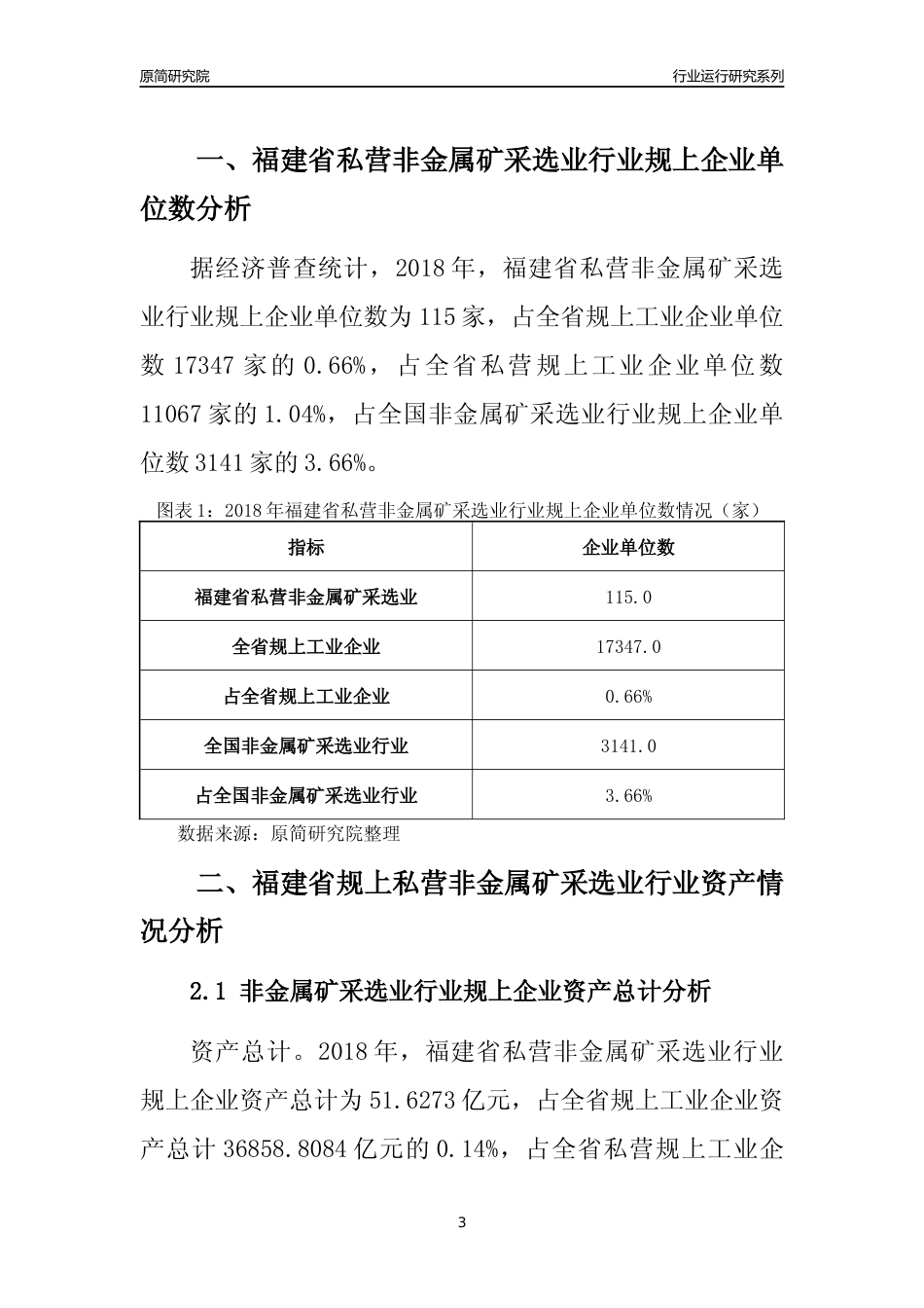 [行业年报]2018年福建省规上私营非金属矿采选业行业运行及竞争力评级分析报告_第3页
