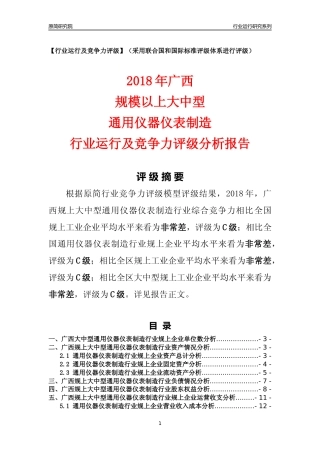 [行业年报]2018年广西规上大中型通用仪器仪表制造行业运行及竞争力评级分析报告