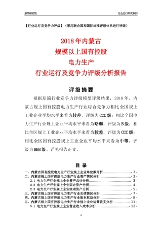 [行业年报]2018年内蒙古规上国有控股电力生产行业运行及竞争力评级分析报告
