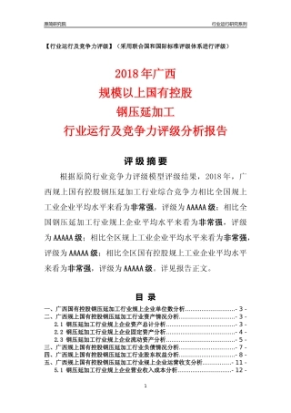 [行业年报]2018年广西规上国有控股钢压延加工行业运行及竞争力评级分析报告