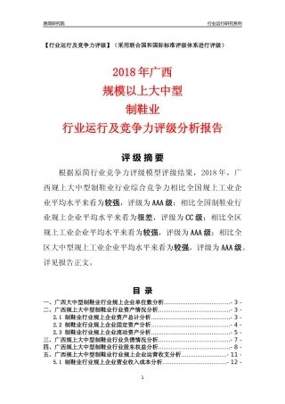 [行业年报]2018年广西规上大中型制鞋业行业运行及竞争力评级分析报告