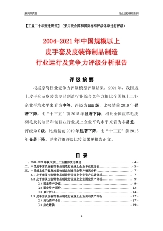 [工业变迁]2004-2021年中国规上皮手套及皮装饰制品制造行业运行及竞争力评级分析报告