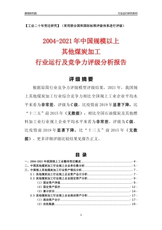 [工业变迁]2004-2021年中国规上其他煤炭加工行业运行及竞争力评级分析报告