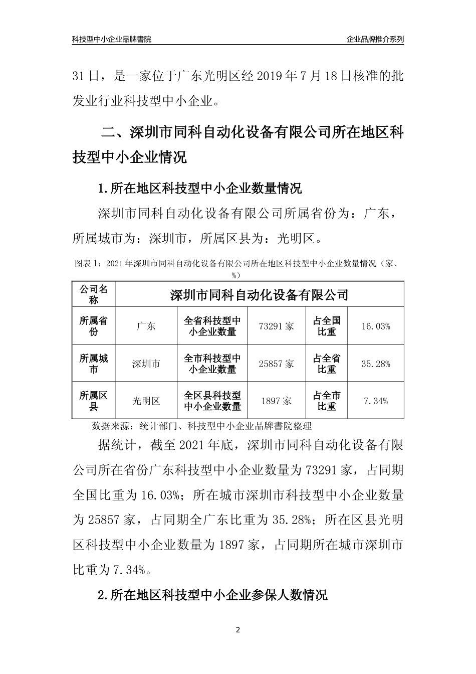 【科技型中小企业】深圳市同科自动化设备有限公司品牌推介及所在地区和行业企业发展情况分析报告（2021年）_第2页