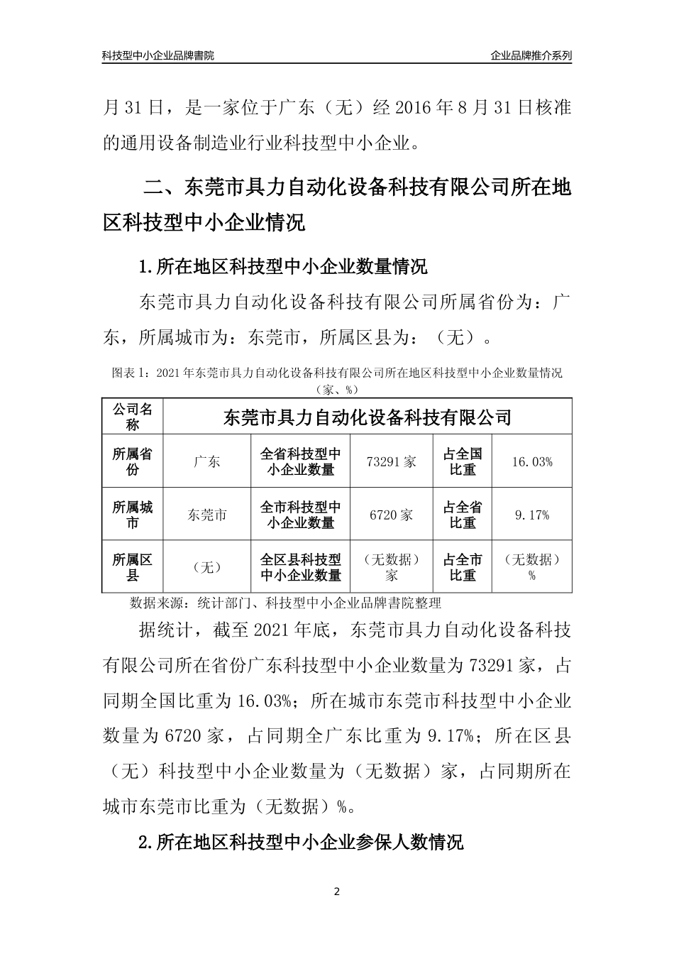 【科技型中小企业】东莞市具力自动化设备科技有限公司品牌推介及所在地区和行业企业发展情况分析报告（2021年）_第2页