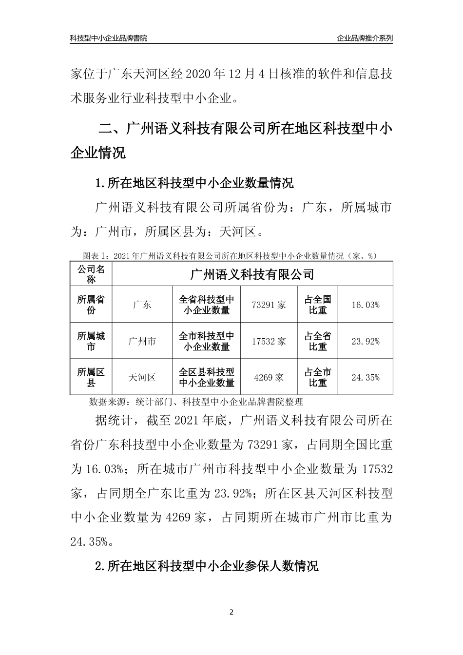 【科技型中小企业】广州语义科技有限公司品牌推介及所在地区和行业企业发展情况分析报告（2021年）_第2页