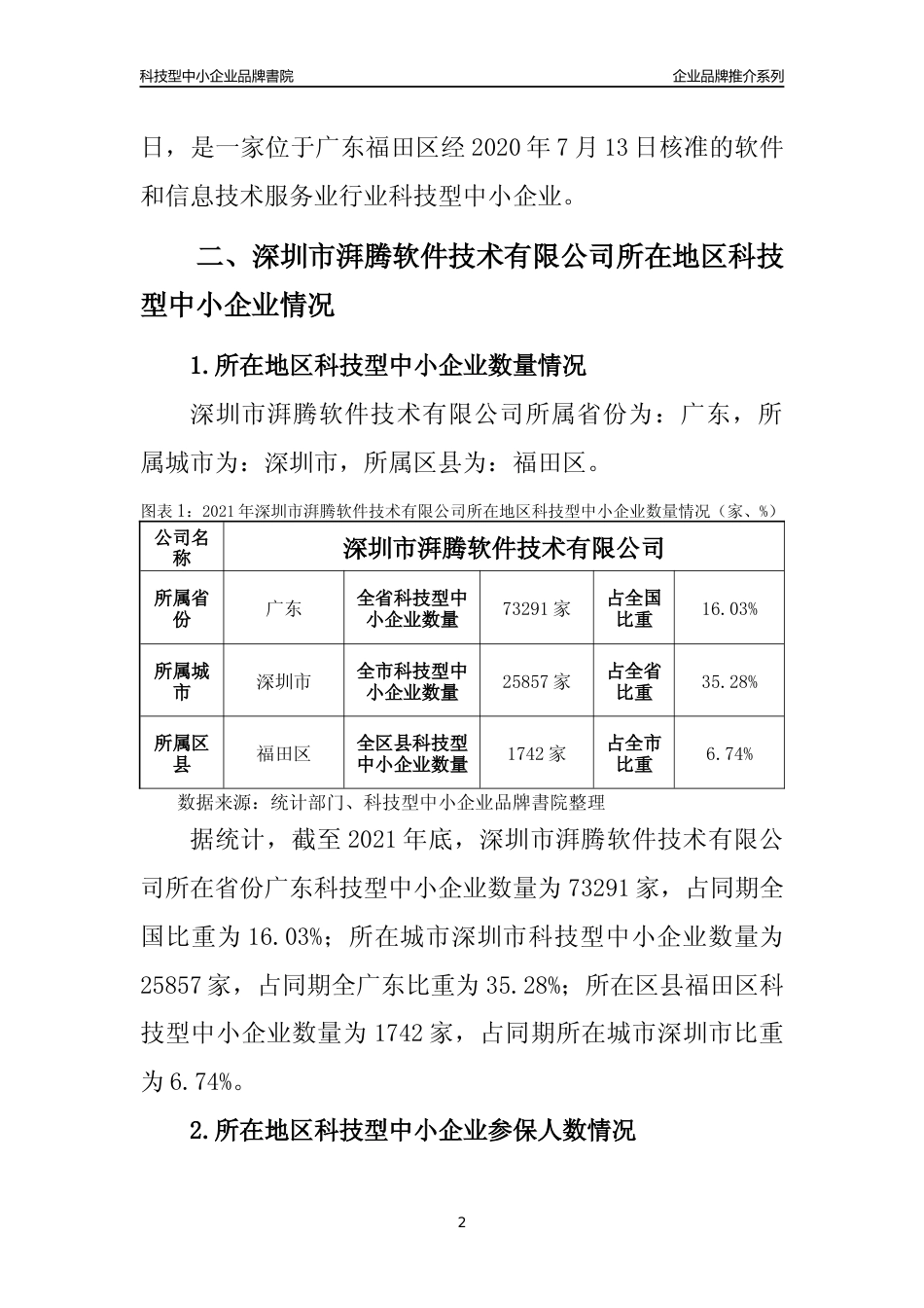【科技型中小企业】深圳市湃腾软件技术有限公司品牌推介及所在地区和行业企业发展情况分析报告（2021年）_第2页